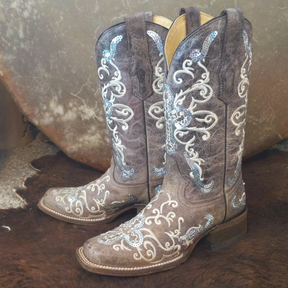 CORRAL A2932 embroidered distressed leather sequin cross cowgirl western boots 6 - Picture 4 of 16
